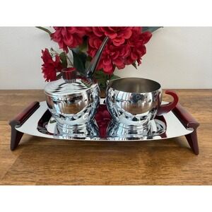 Vintage Gourmates by Glo-Hill Canada Atomic Cream Sugar Set Tray Ruby Red MCM